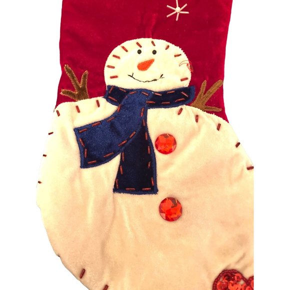 2 Vintage 20” Velvet Christmas Stockings Reindeer Snowman - Picture 3 of 4